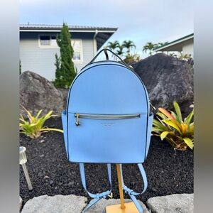 Henri Bendel Blue Saffiano Leather Backpack Gold Hardware